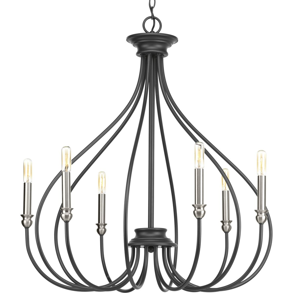 Product image for Progress P400030-143 Whisp Collection Six-Light Graphite Farmhouse Chandelier Light
