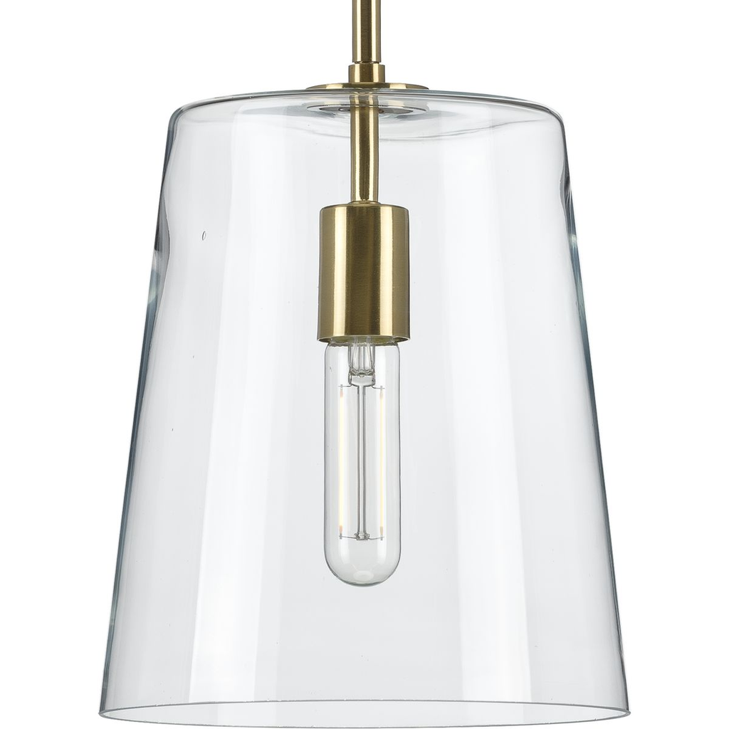 Product image for Progress P500241-012 Clarion Collection One-Light Satin Brass Clear Glass Coastal Pendant Light