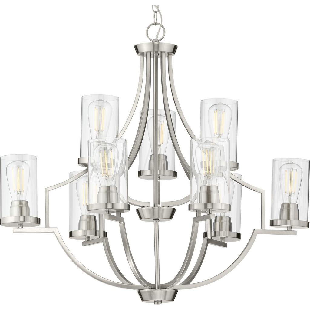 Product image for Progress P400198-009 Lassiter Collection Nine-Light Brushed Nickel Clear Glass Modern Chandelier Light