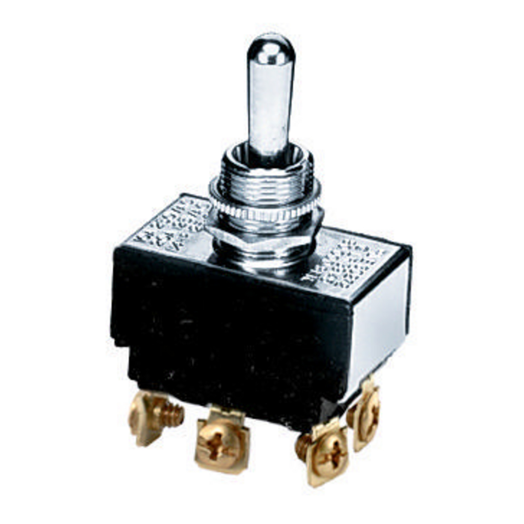 Mayer-DDS-Switches and Lighting Controls, Commercial Grade, Panel Mount and Specialty Switches, Bat Handle Switches, Double Pole Double Throw Center Off 10A 250V/10A 125V, Screw-1