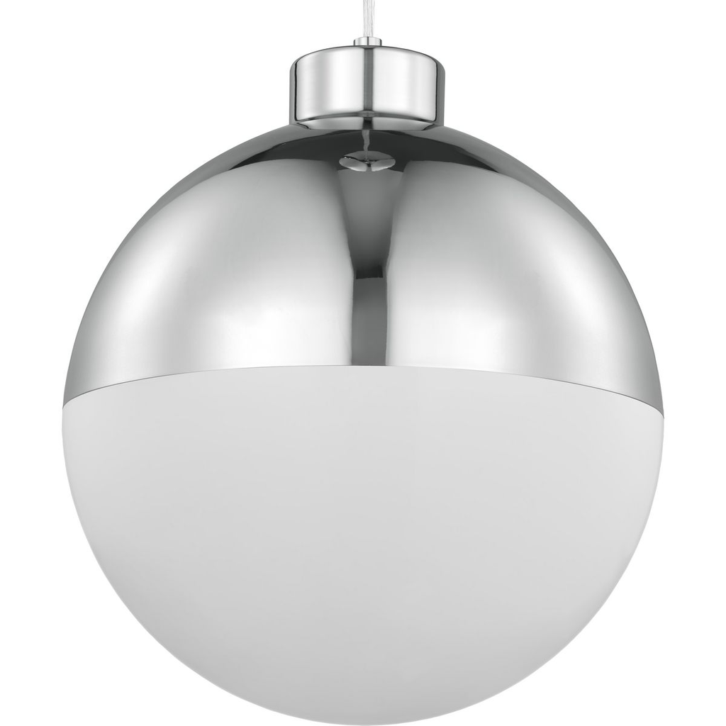 Product image for Progress P500148-015-30 Globe LED Collection One-Light Polished Chrome Opal Glass Mid-Century Modern Pendant Light