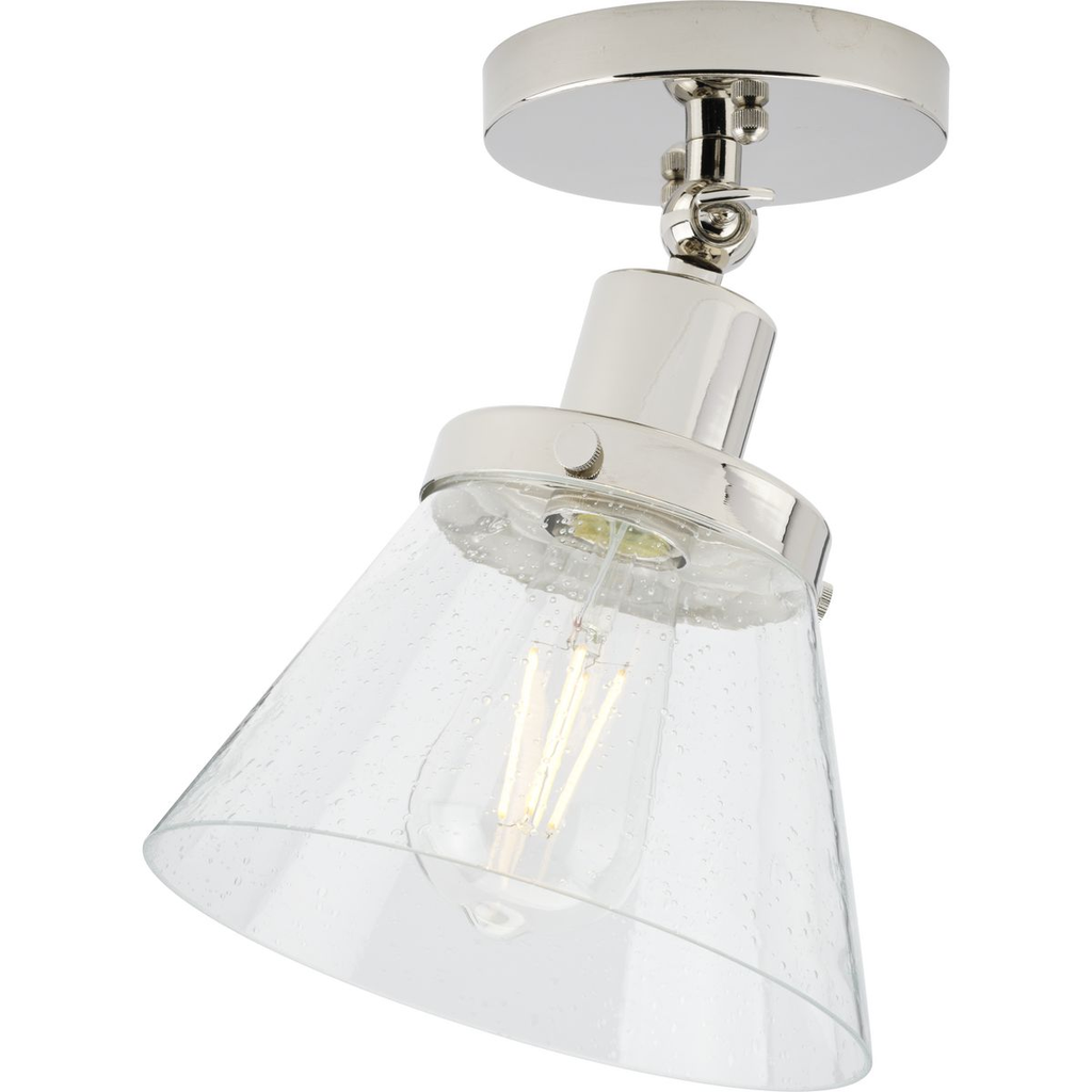 Product image for Progress P350198-104 Hinton Collection One-Light Polished Nickel and Clear Seeded Glass Vintage Style Ceiling Light
