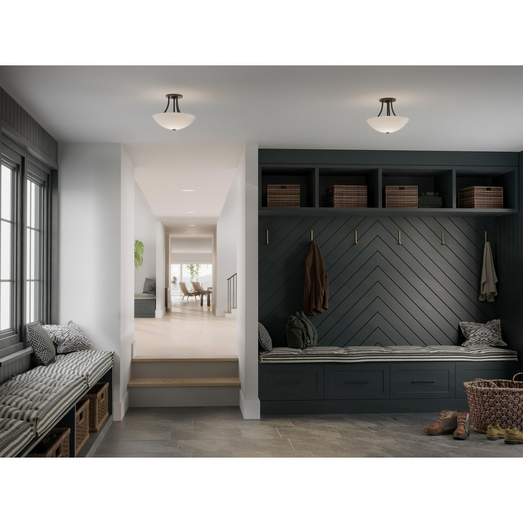 Two-Light Antique Bronze semi-flush mount or hanging ceiling light