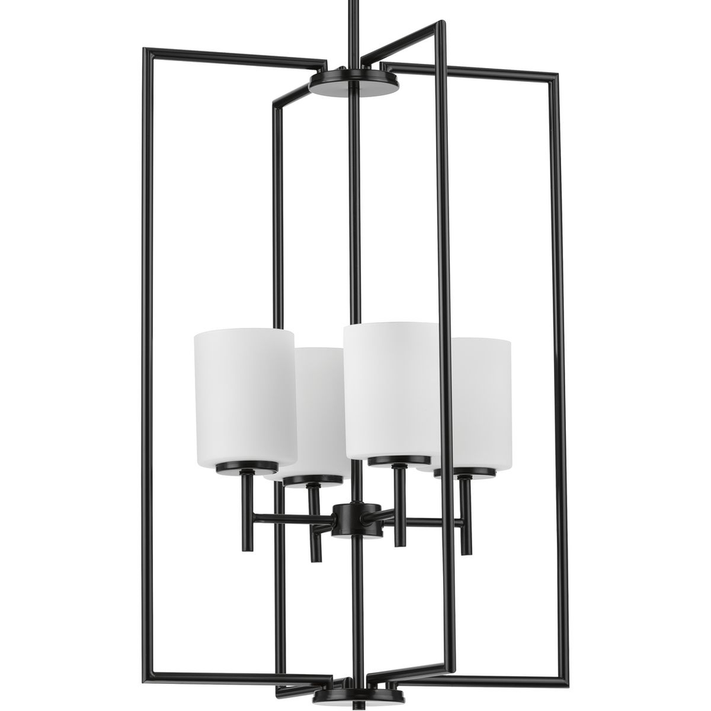 Product image for Progress P500206-031 Replay Collection Four-Light Textured Black Etched White Glass Modern Pendant Light