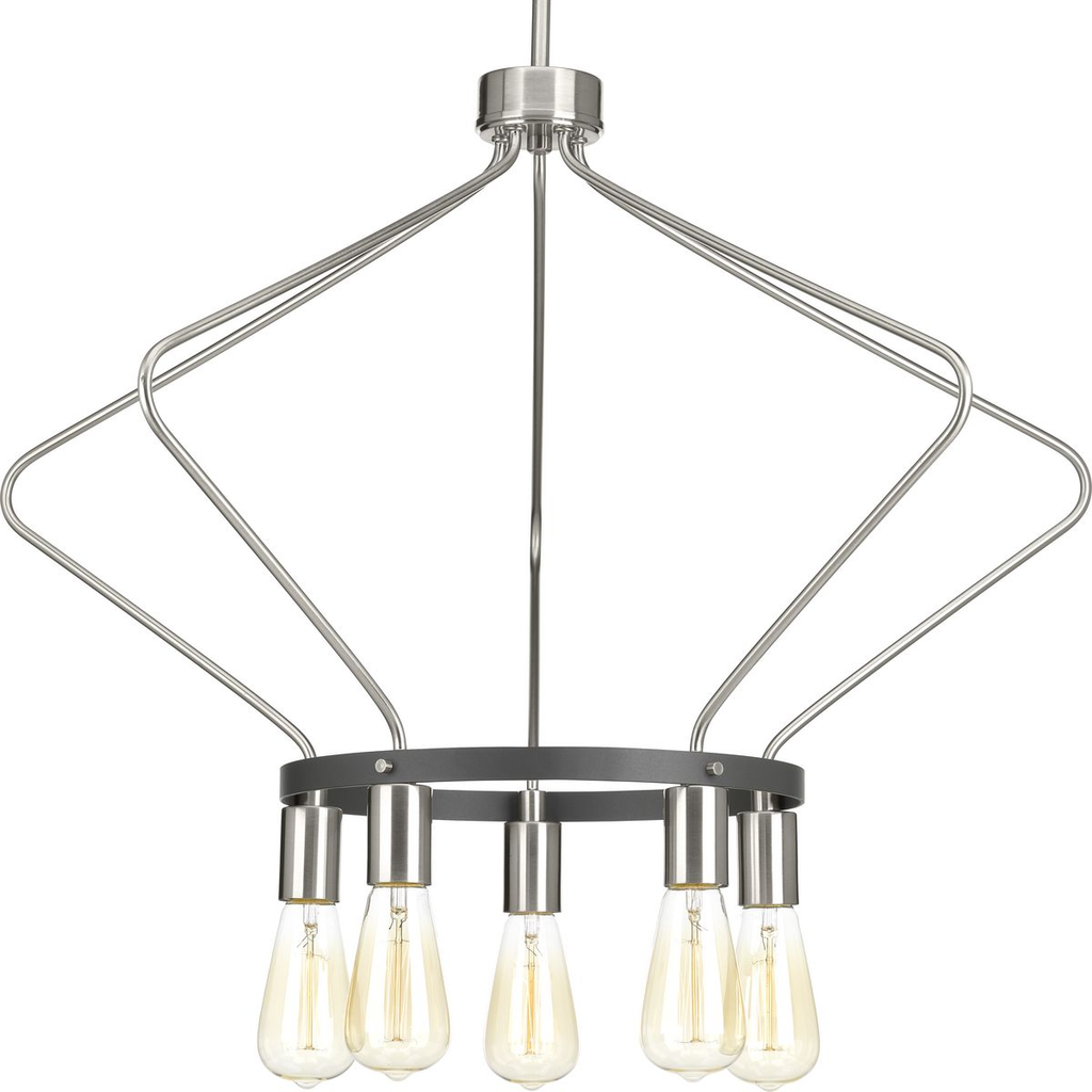 Product image for Progress P400105-009 Hangar Collection Five-Light Brushed Nickel Farmhouse Chandelier Light