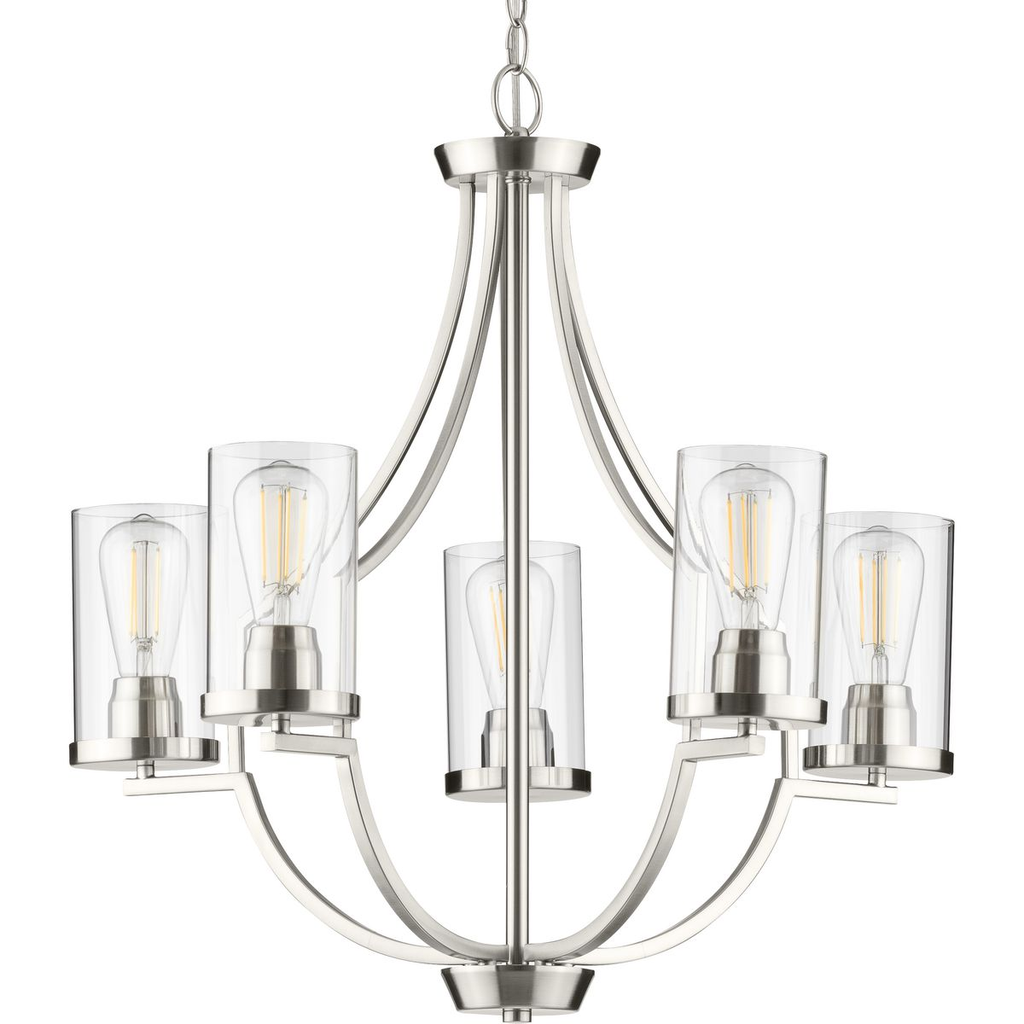Product image for Progress P400197-009 Lassiter Collection Five-Light Brushed Nickel Clear Glass Modern Chandelier Light