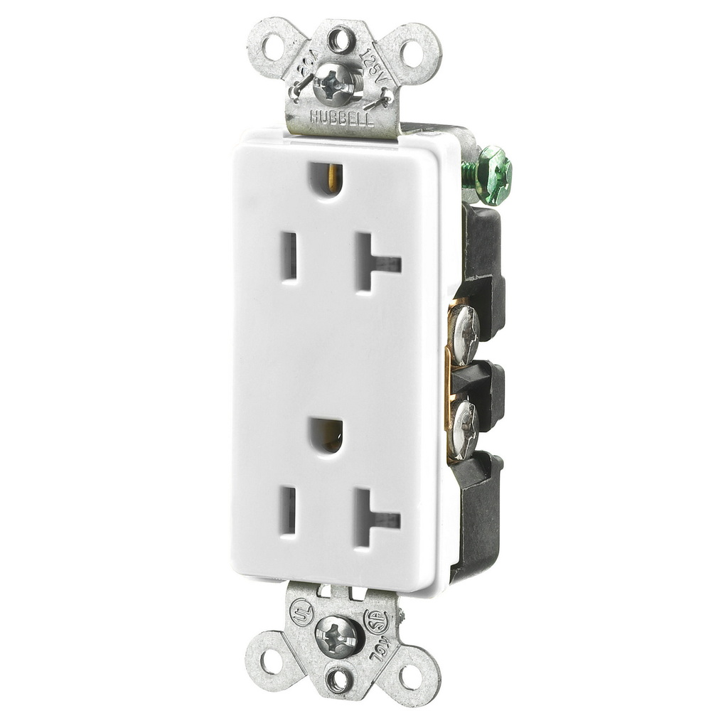 Mayer-DDS-Straight Blade Devices, Receptacles, Duplex, Decorator/Commercial/Industrial Grade, 2-Pole 3-Wire Grounding, 20A 125V, 5-20R, White, Single Pack-1