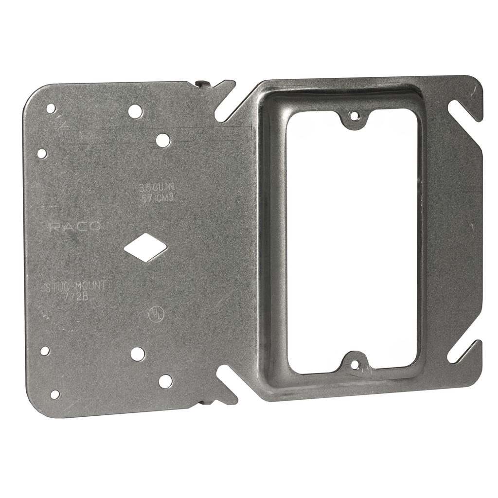 Product image for Raco 772B 4" Square Single Device Stud Mount Cover Raised, 1/2 in., Drawn