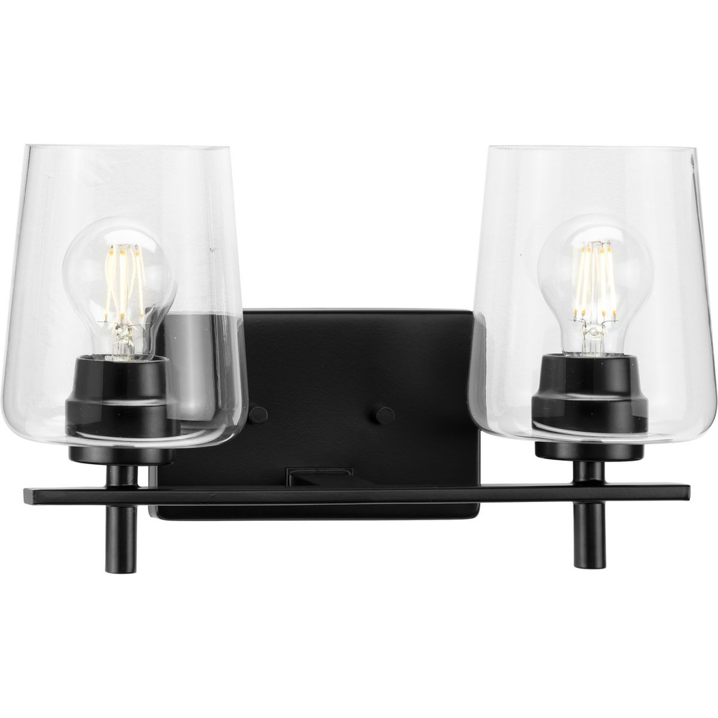 Product image for Progress P300361-31M Calais Collection Two-Light New Traditional Matte Black Clear Glass Bath Vanity Light