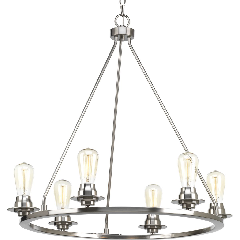 Product image for Progress P400015-009 Debut Collection Six-Light Brushed Nickel Farmhouse Chandelier Light