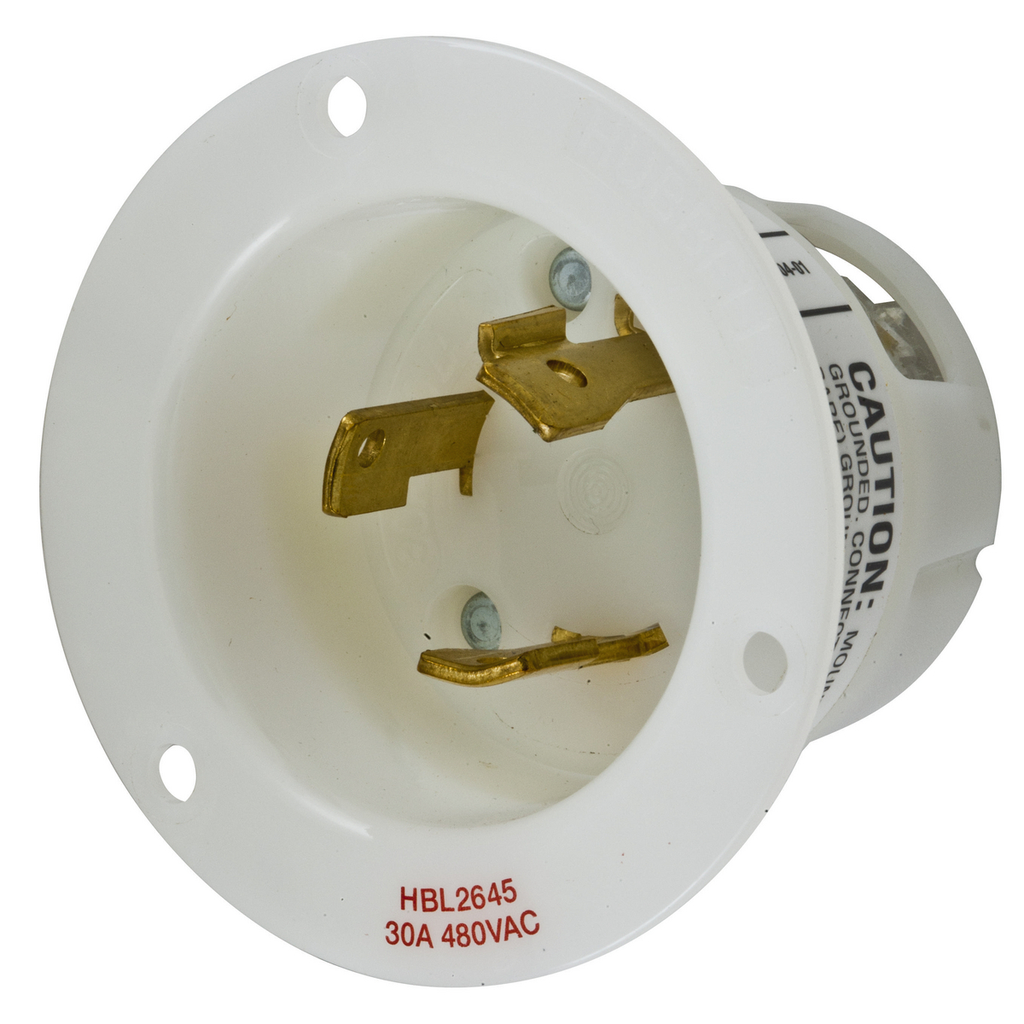 Product image for Hubbell HBL2645 Locking Flanged-INLT, 30A 480V, L8-30P, WH