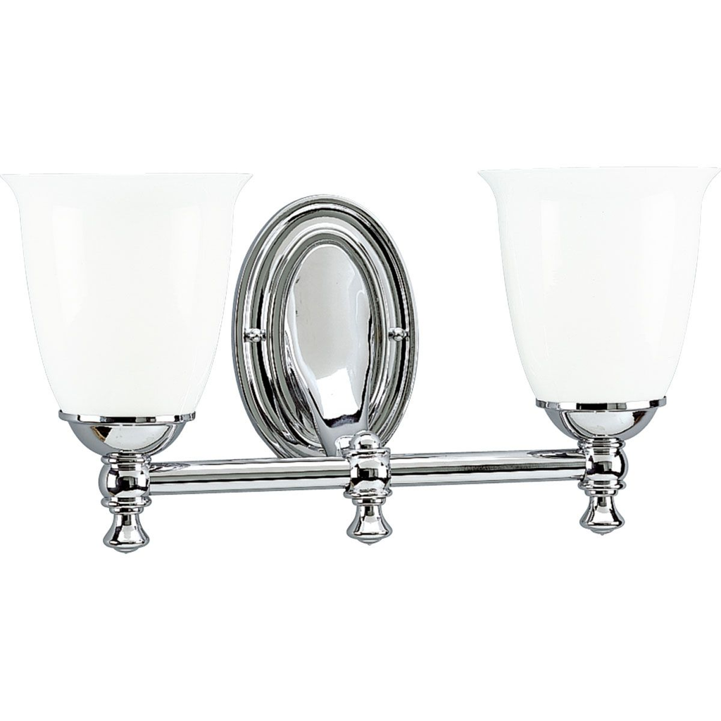 Product image for Progress P3028-15 Victorian Collection Two-Light Polished Chrome White Opal Glass Farmhouse Bath Vanity Light