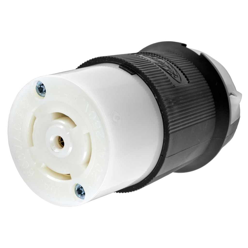 Product image for Hubbell HBL3523C 10/20 Amp 600/250 VAC 4-Pole 5-Wire Non-NEMA Black and White Nylon Locking Connector