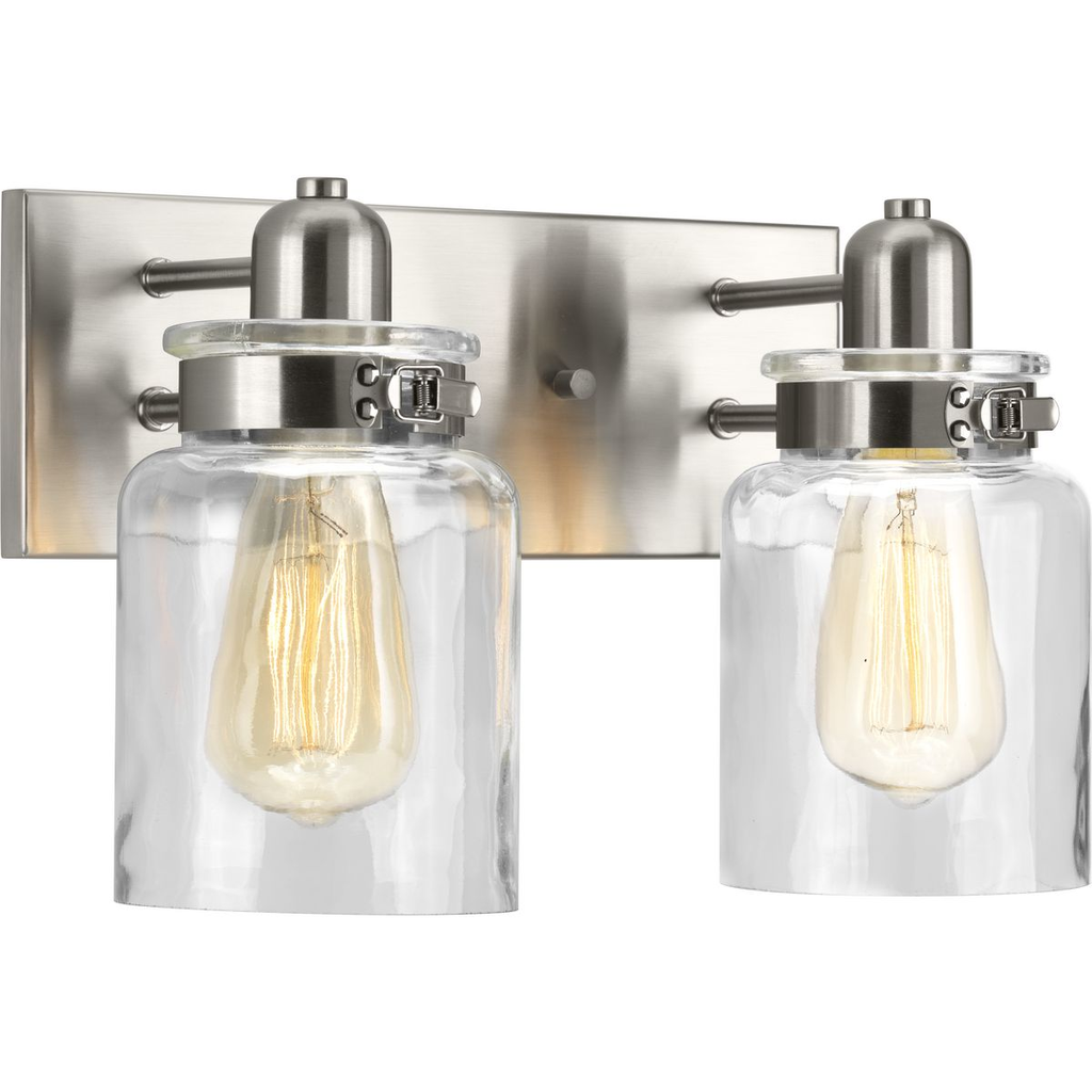 Product image for Progress P300046-009 Calhoun Collection Two-Light Brushed Nickel Clear Glass Farmhouse Bath Vanity Light
