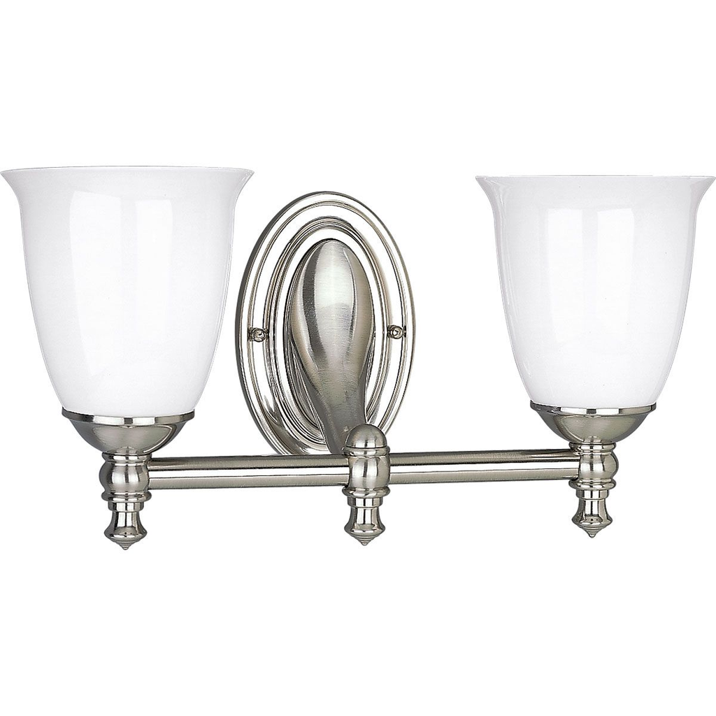 Product image for Progress P3028-09 Victorian Collection Two-Light Brushed Nickel White Opal Glass Farmhouse Bath Vanity Light