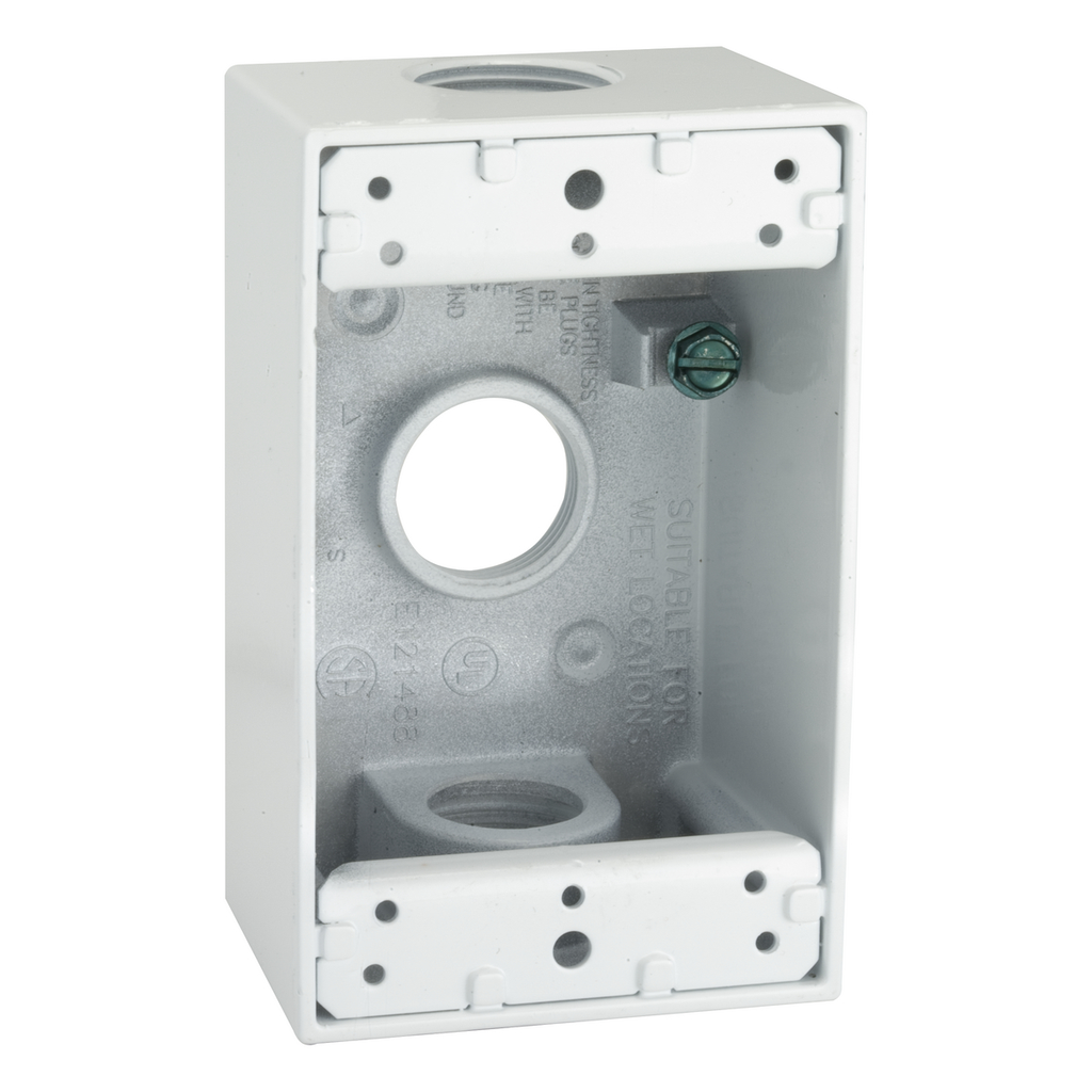 Product image for Bell 5324-1 1-Gang Weatherproof Box, Three 3/4 in. Threaded Outlets, White
