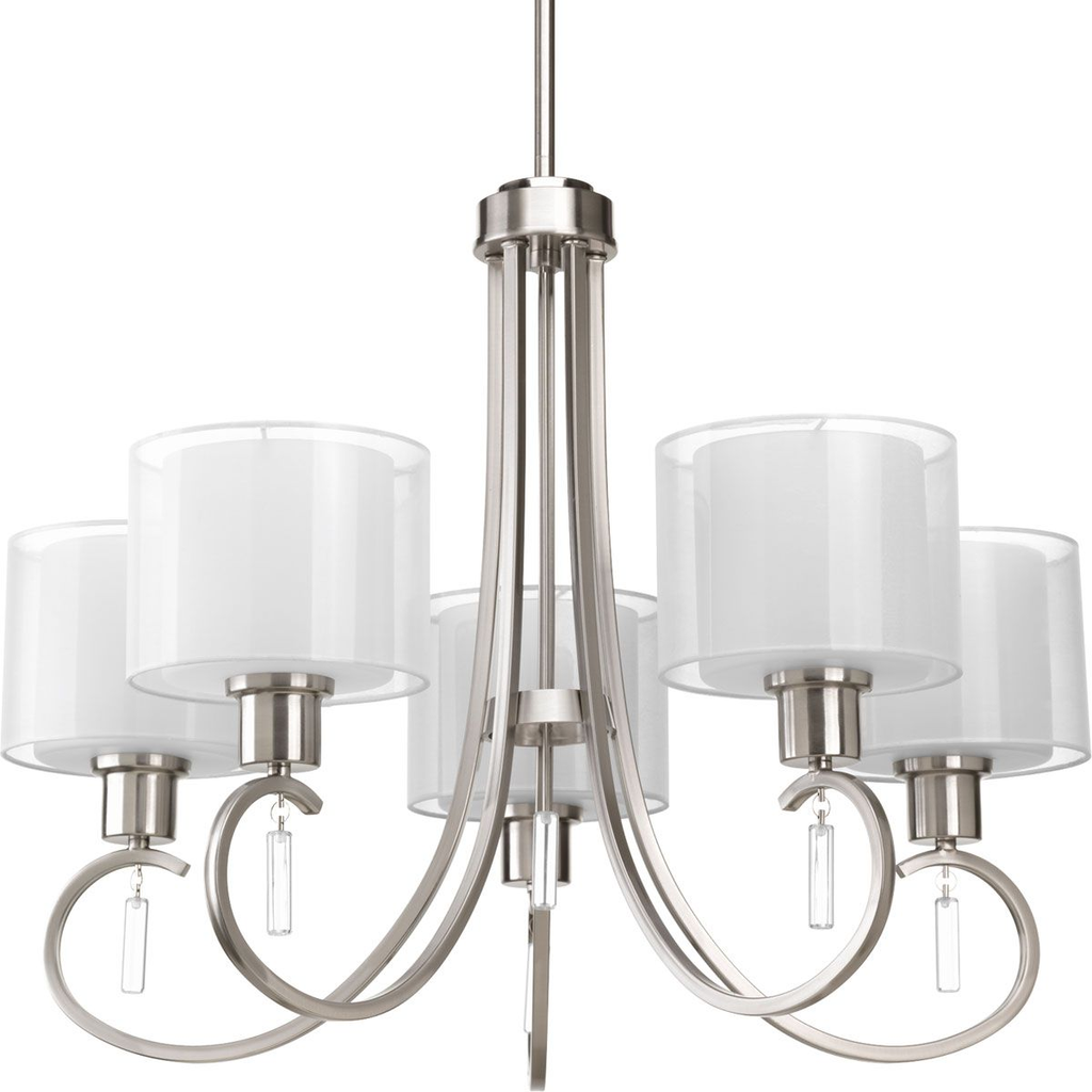 Product image for Progress P4696-09 Invite Collection Five-Light Brushed Nickel White Silk Mylar Shade New Traditional Chandelier Light