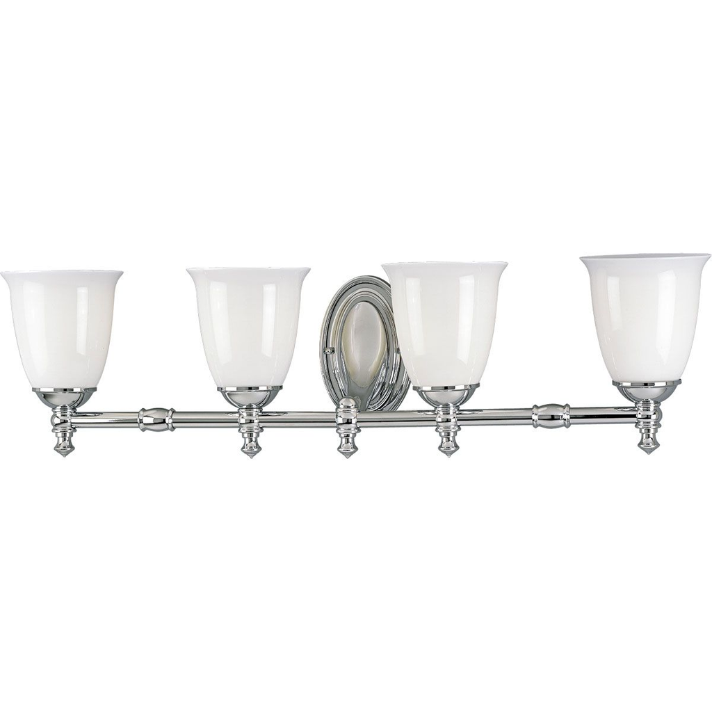 Product image for Progress P3041-15 Victorian Collection Four-Light Polished Chrome White Opal Glass Farmhouse Bath Vanity Light