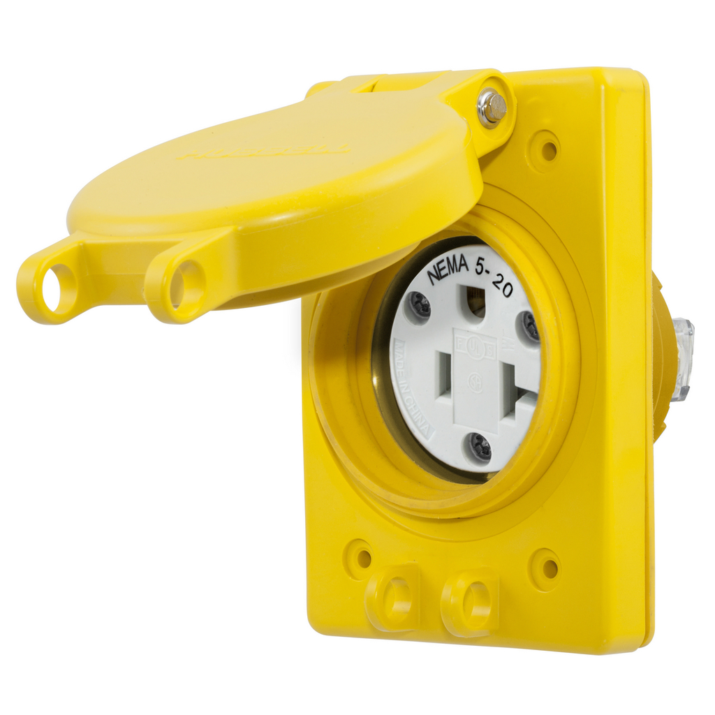 Product image for Hubbell HBL60W33 20 Amp 125 Volt 2-Pole 3-Wire Yellow Straight Blade Receptacle