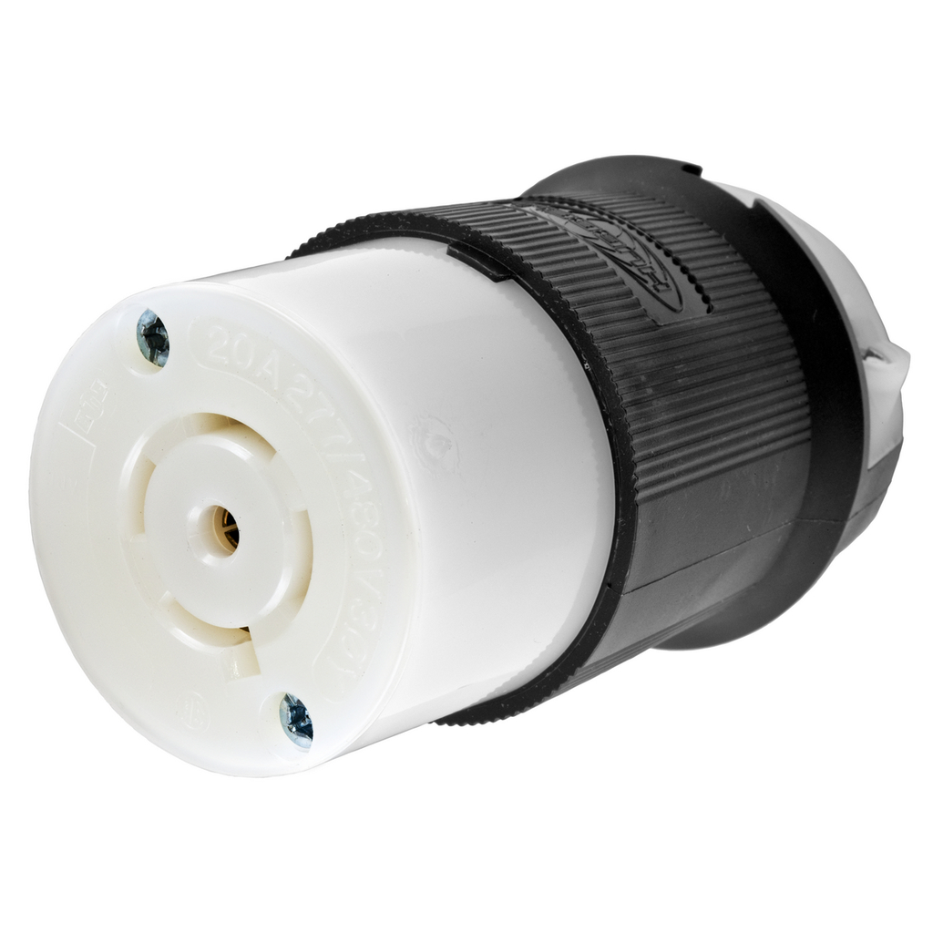 Product image for Hubbell HBL2523 20 Amp 277/480 Volt 4-Pole 5-Wire NEMA L22-20R Black and White Locking Connector Body