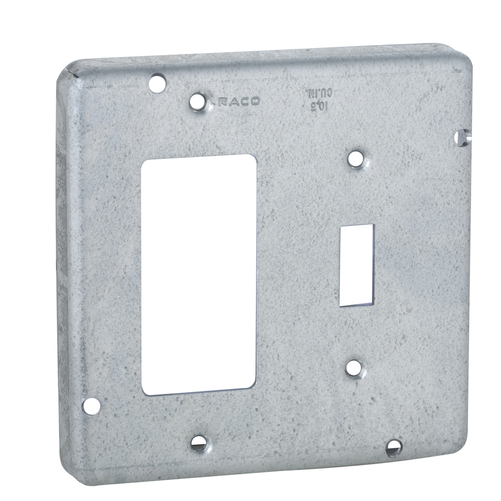Product image for Raco 858 4-11/16" Square Cover, Exposed Work, Toggle Switch/GFCI