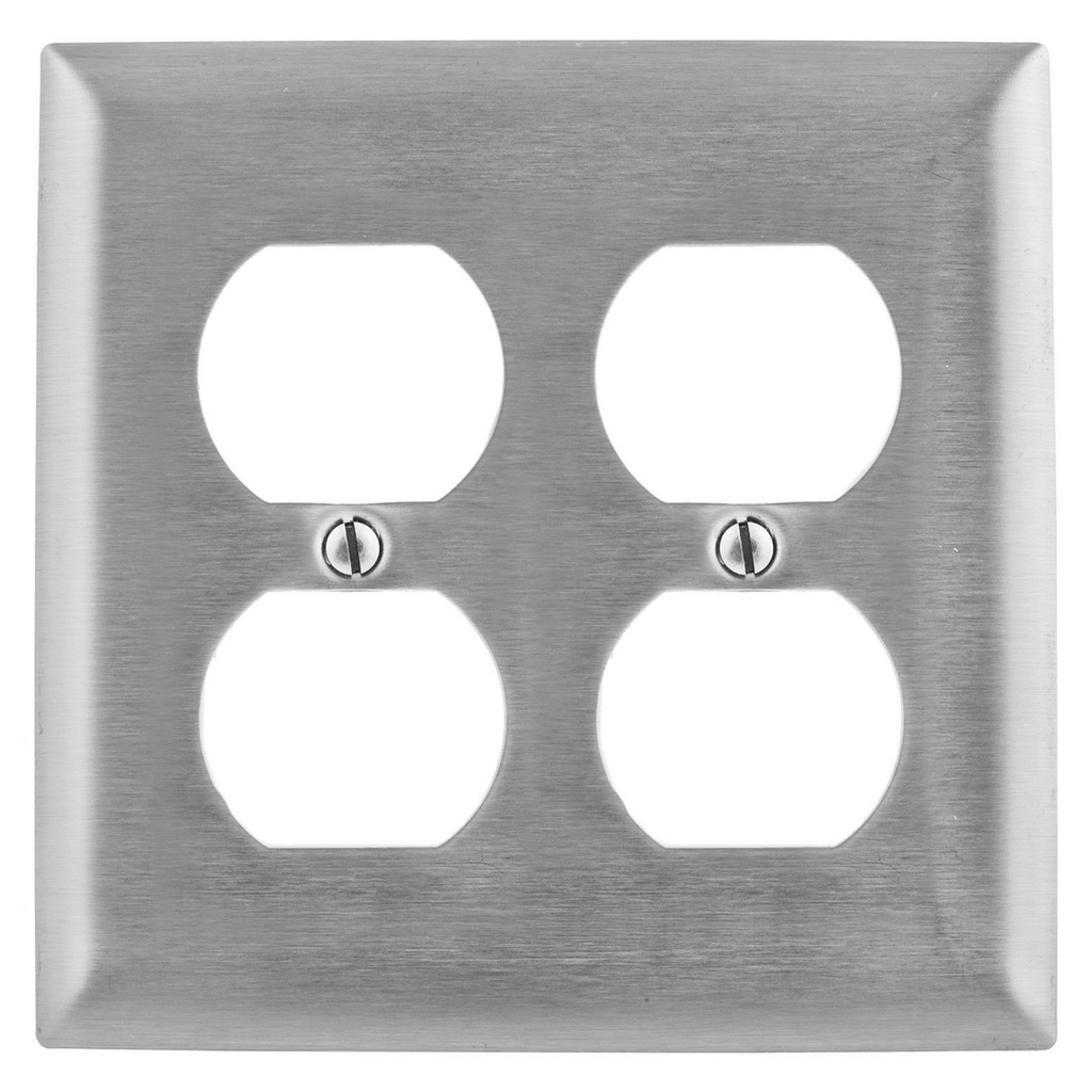 Product image for Hubbell SS82L 2-Gang Stainless Steel 2-Duplex Receptacle Screw Mount Wallplate