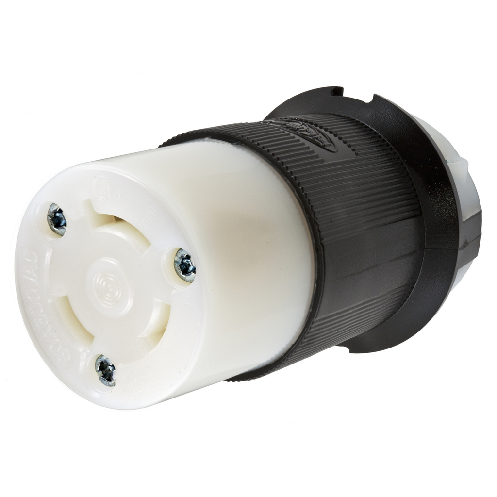 Product image for Hubbell HBL2653 30 Amp 600 Volt 2-Pole 3-Wire NEMA L9-30R Black and White Locking Connector Body