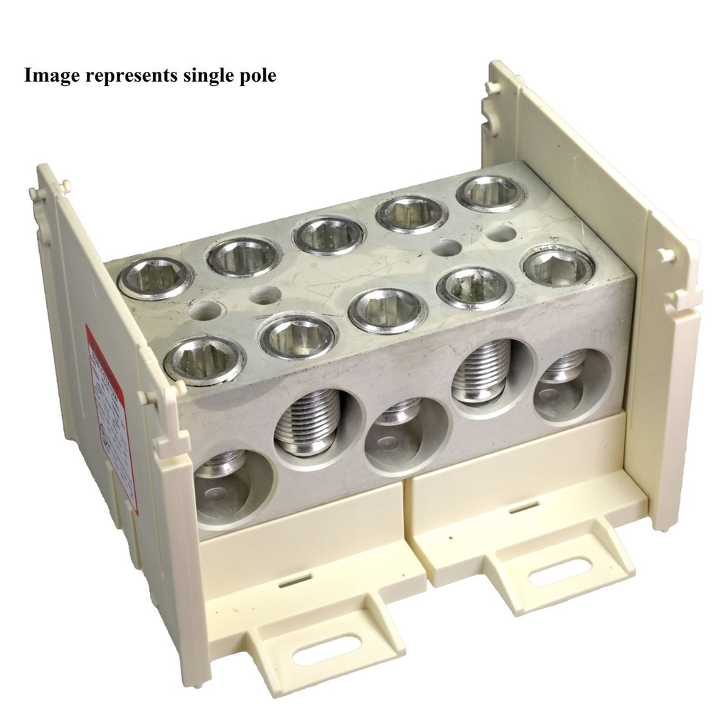 Product image for Burndy BDBLCS7X1DW Power Distribution Block, Large Double Wide, 1-Pole, (5) #4 - 500 Run Side, (5) #4 - 500 Tap Side, 1720 Amp Rating