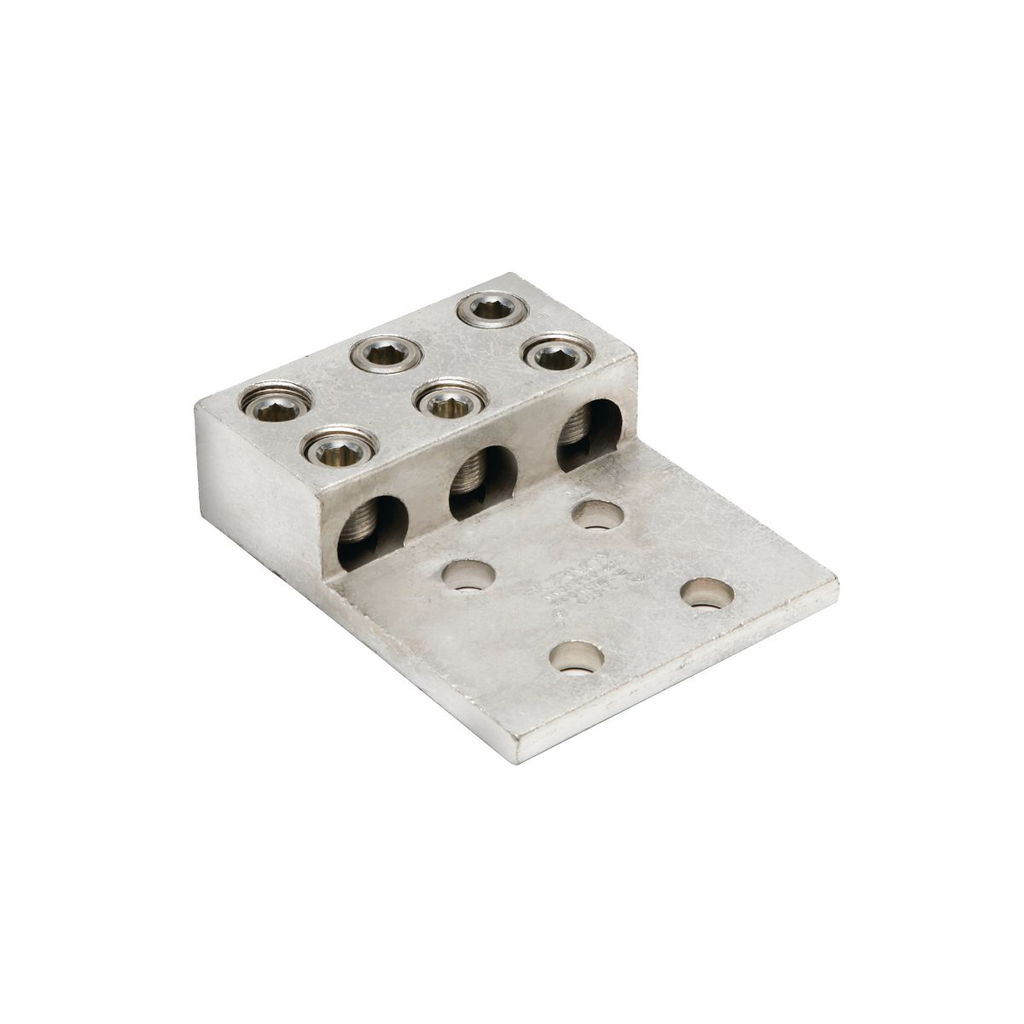 Product image for Burndy KK3A44U4N Aluminum Universal Terminal, 3 Conductor, 4 Hole, 500-1000 kcmil, 1/2" Stud, 175" Stud Hole Spacing, 6 Screws, Al/Cu Rated, Tin Plated