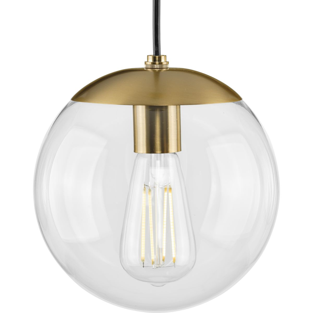 Product image for Progress P500309-109 Atwell Collection 8-inch Brushed Bronze and Clear Glass Globe Small Hanging Pendant Light