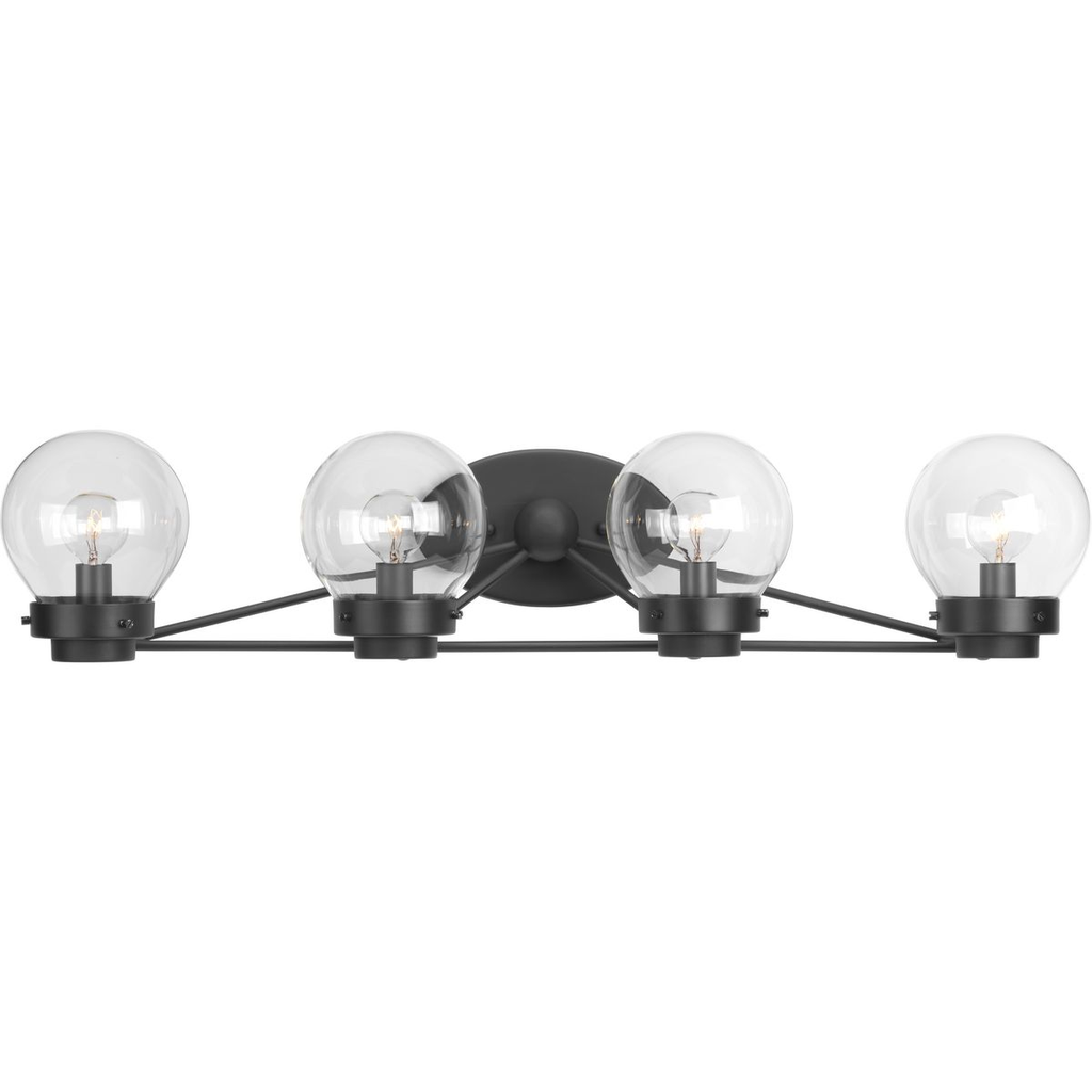 Product image for Progress P300115-031 Spatial Collection Four-Light Matte Black Clear Glass Global Bath Vanity Light