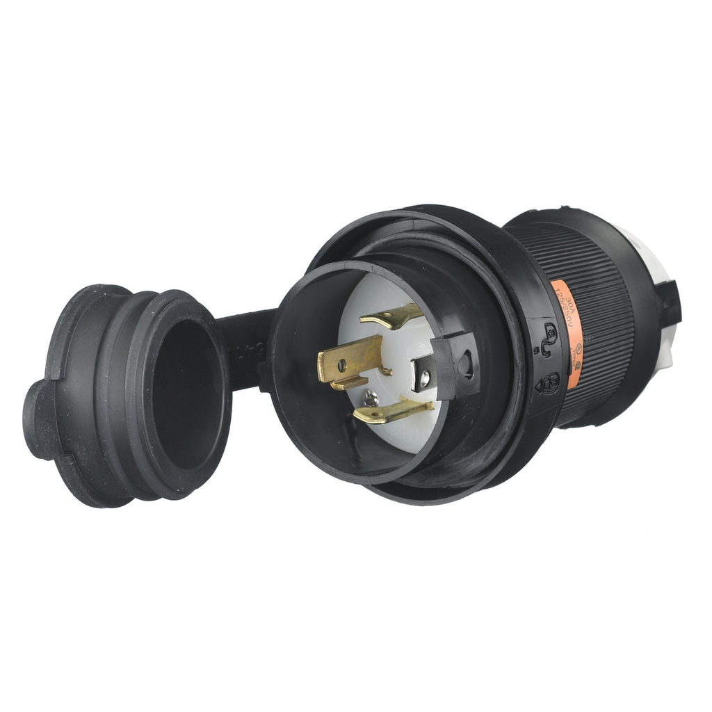 Product image for Hubbell HBL2711SW 30 Amp 125/250 Volt 3-Pole 4-Wire NEMA L14-30P Black and White Watertight Locking Plug