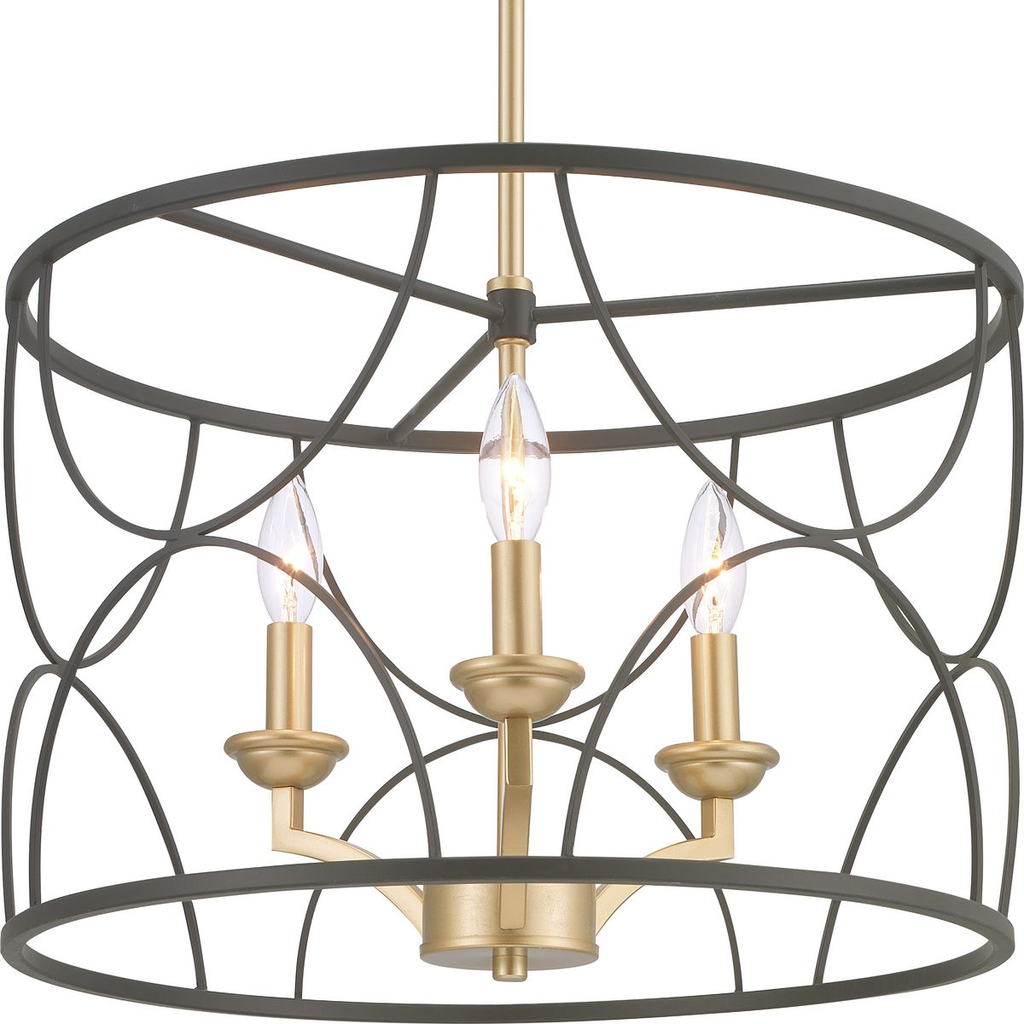 Product image for Progress P400177-031 Landree Collection Three-Light Matte Black Luxe Chandelier Light