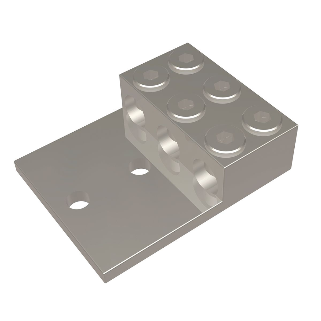 Product image for Burndy KK3A36U2N Aluminum Universal Terminal, 3 Conductor, 2 Hole, 2 AWG (Str)-600 kcmil, 1/2" Stud, 175" Stud Hole Spacing, 6 Screws, Al/Cu Rated, Tin Plated