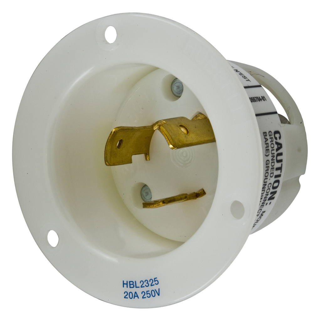 Product image for Hubbell HBL2325 20 Amp 250 Volt 2-Pole 3-Wire NEMA L6-20P White Locking Flanged Inlet