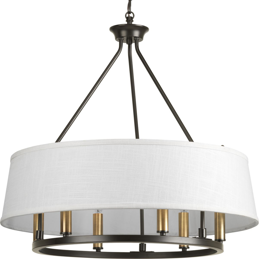 Product image for Progress P4618-20 Cherish Collection 24 " Six-Light Antique Bronze Coastal Chandelier Light with Summer Linen Shade