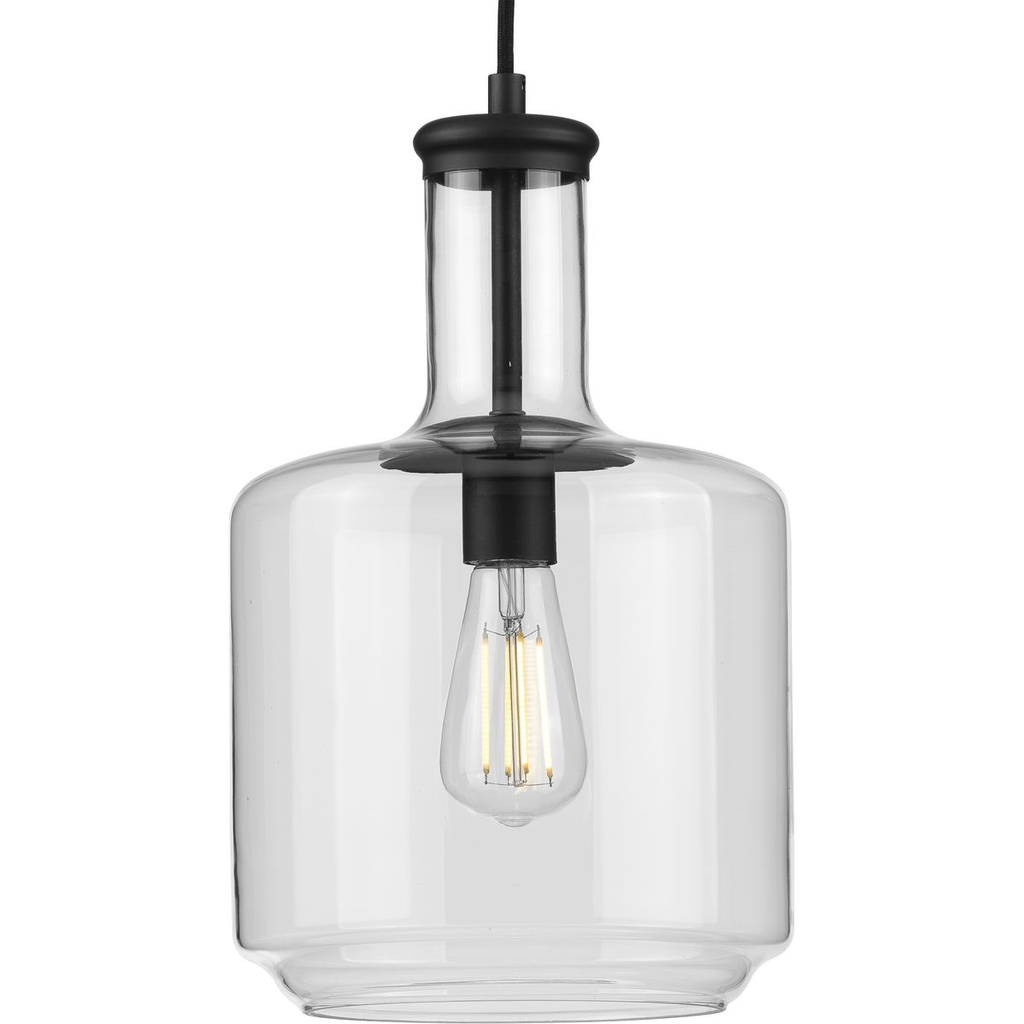 Product image for Progress P500230-031 Latrobe Collection One-Light Matte Black Clear Glass Coastal Pendant Light