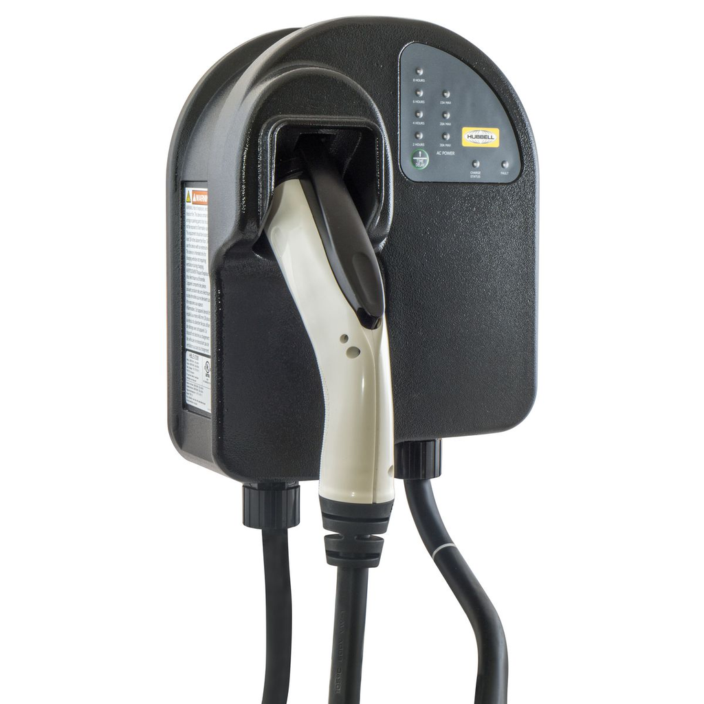 Product image for Hubbell HBLEV30B30A Residential Electric Vehicle Charger, Level 2, 30A, 208/240 VAC, 7.2kW Output