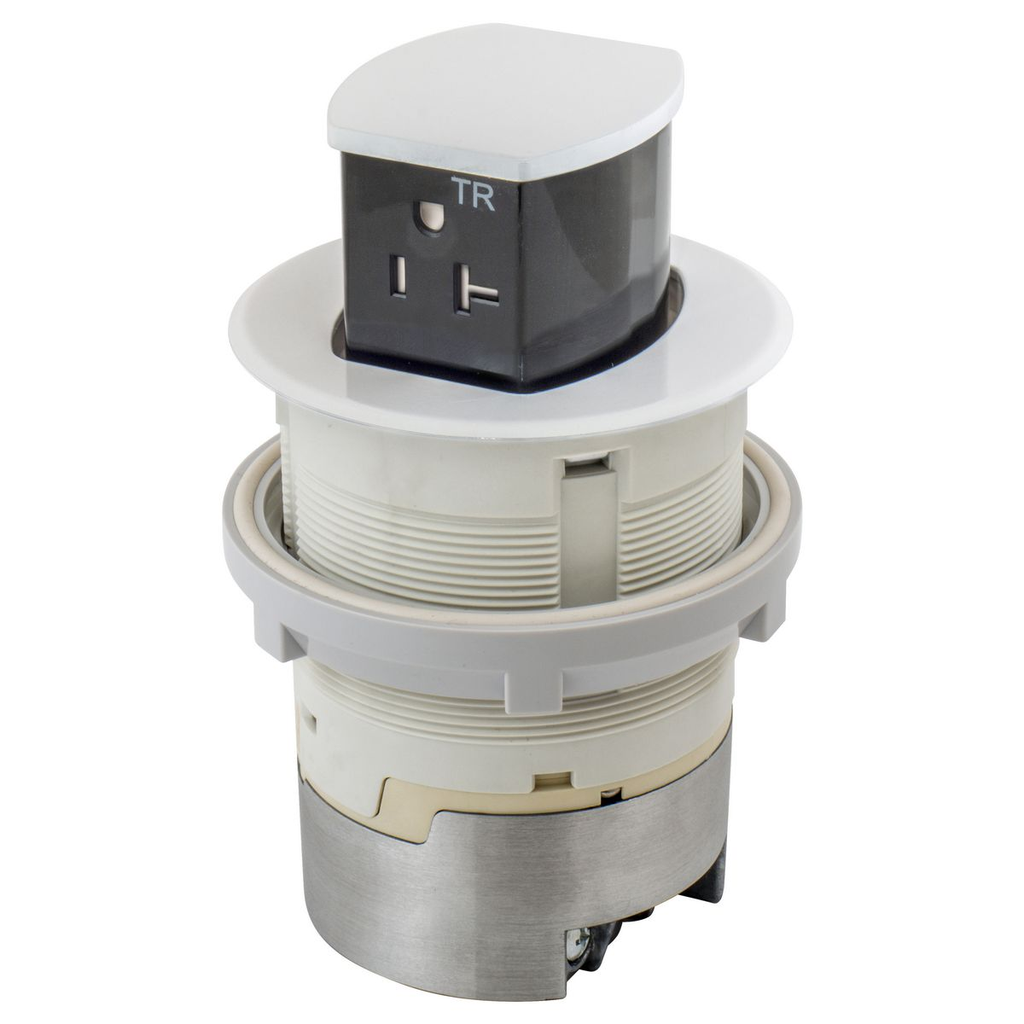 Product image for Hubbell RCT220W Tamper-Resistant Pop-Up Countertop Receptacle 20A 125V