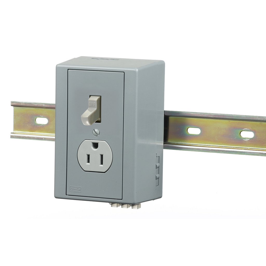Product image for Hubbell DRUB6404DIN RAIL BOX, COMBO TOG/Receptacle, GRY