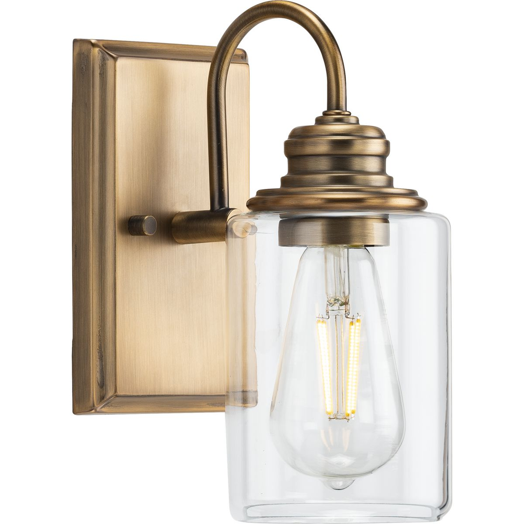 Product image for Progress P300320-163 Aiken Collection One-Light Vintage Style Brass Clear Glass Farmhouse Style Bath Vanity Wall Light