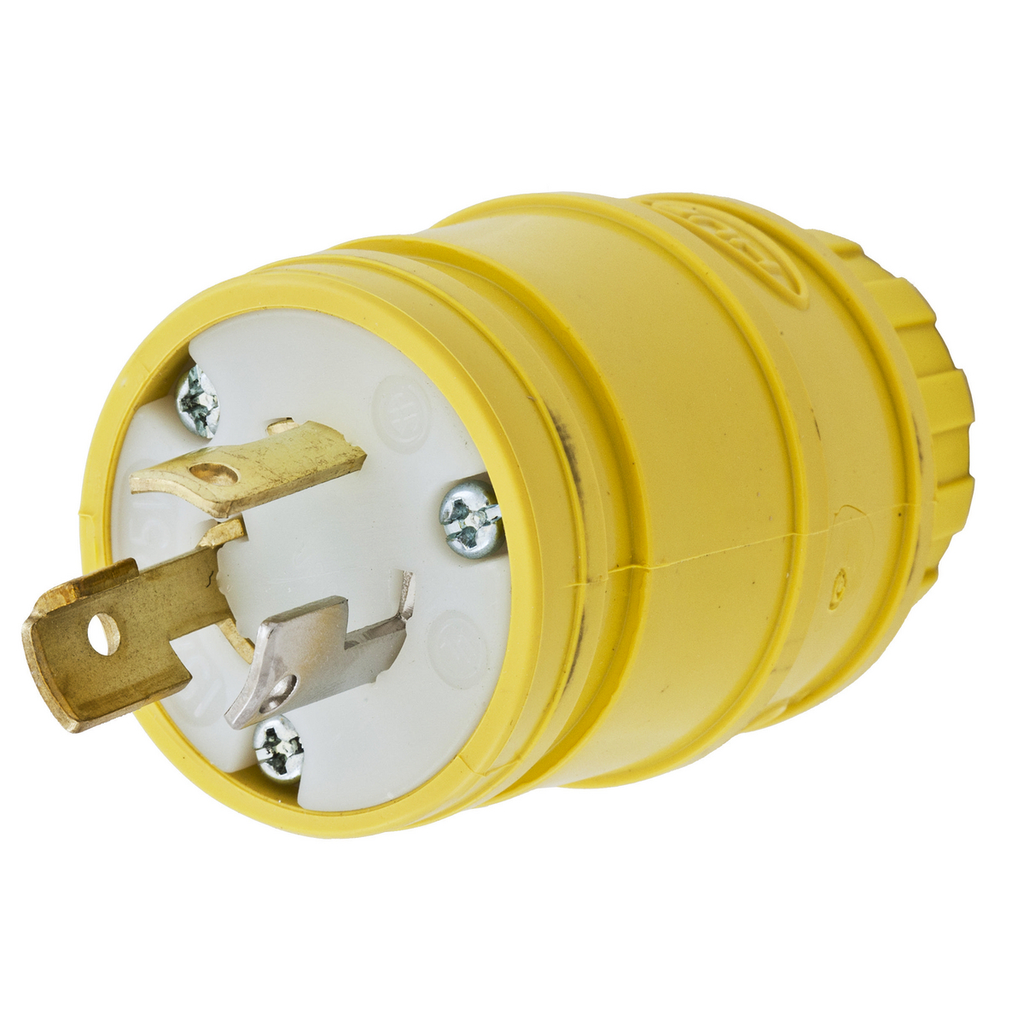 Hubbell HBL2447 15 Amp 125 Volt 2-Pole 3-Wire NEMA L5-15P Yellow Locking Plug Product image for Hubbell HBL2447 15 Amp 125 Volt 2-Pole 3-Wire NEMA L5-15P Yellow Locking Plug