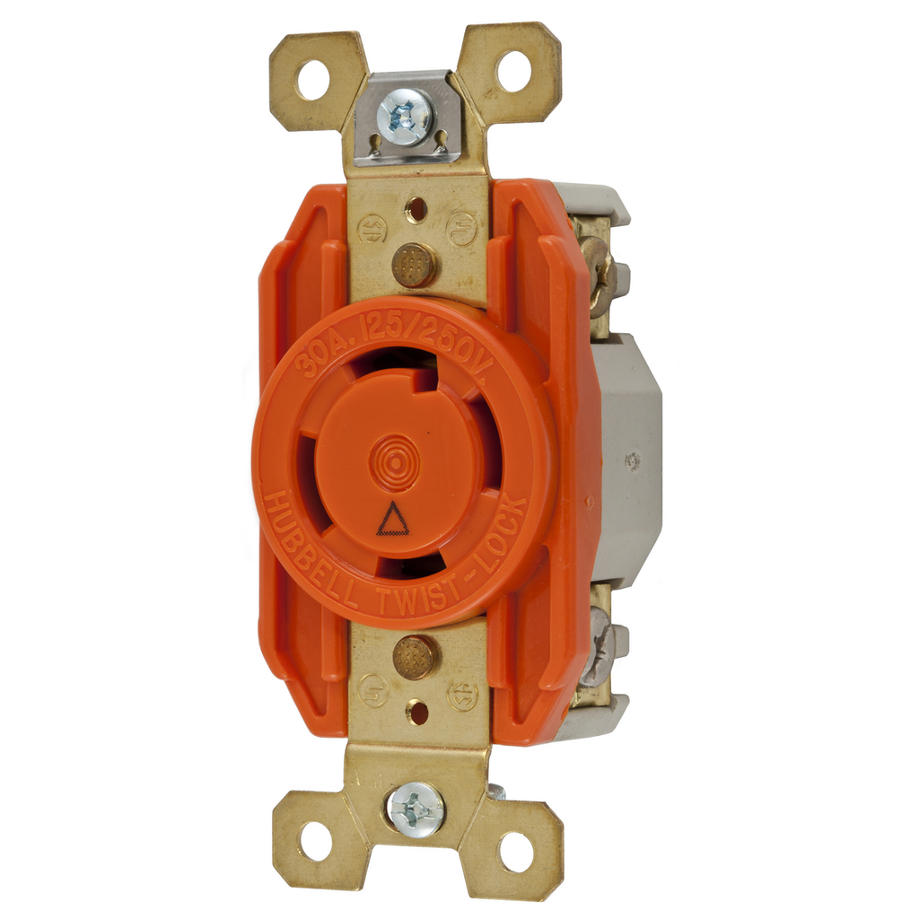 Product image for Hubbell IG2710 30 Amp 125/250 Volt 3-Pole 4-Wire NEMA L14-30R Orange Isolated Ground Locking Single Receptacle
