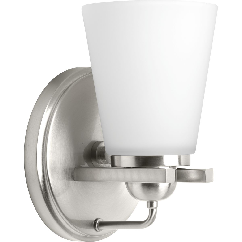 Product image for Progress P300000-009 Flight Collection One-Light Brushed Nickel Etched Glass Coastal Bath Vanity Light