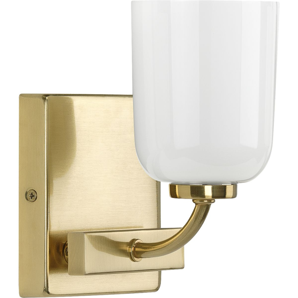 Product image for Progress P300280-012 Moore Collection One-Light Satin Brass White Opal Glass Luxe Bath Vanity Light
