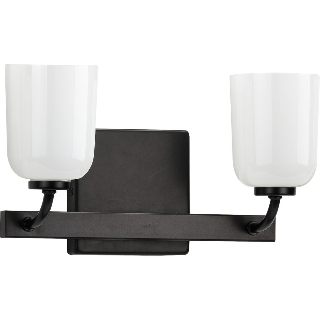 Product image for Progress P300281-031 Moore Collection Two-Light Matte Black White Opal Glass Luxe Bath Vanity Light