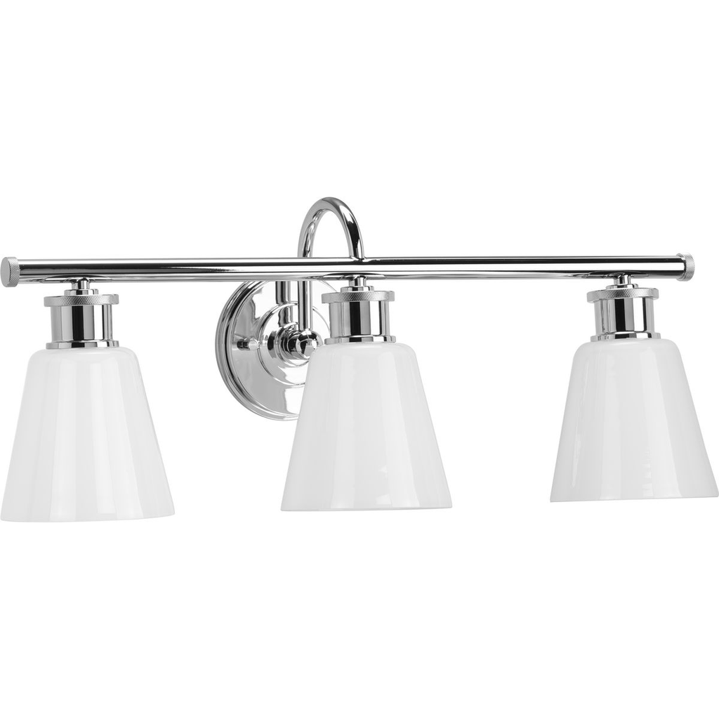 Product image for Progress P300316-015 Ashford Collection Three-Light Polished Chrome and Opal Glass Farmhouse Style Bath Vanity Wall Light