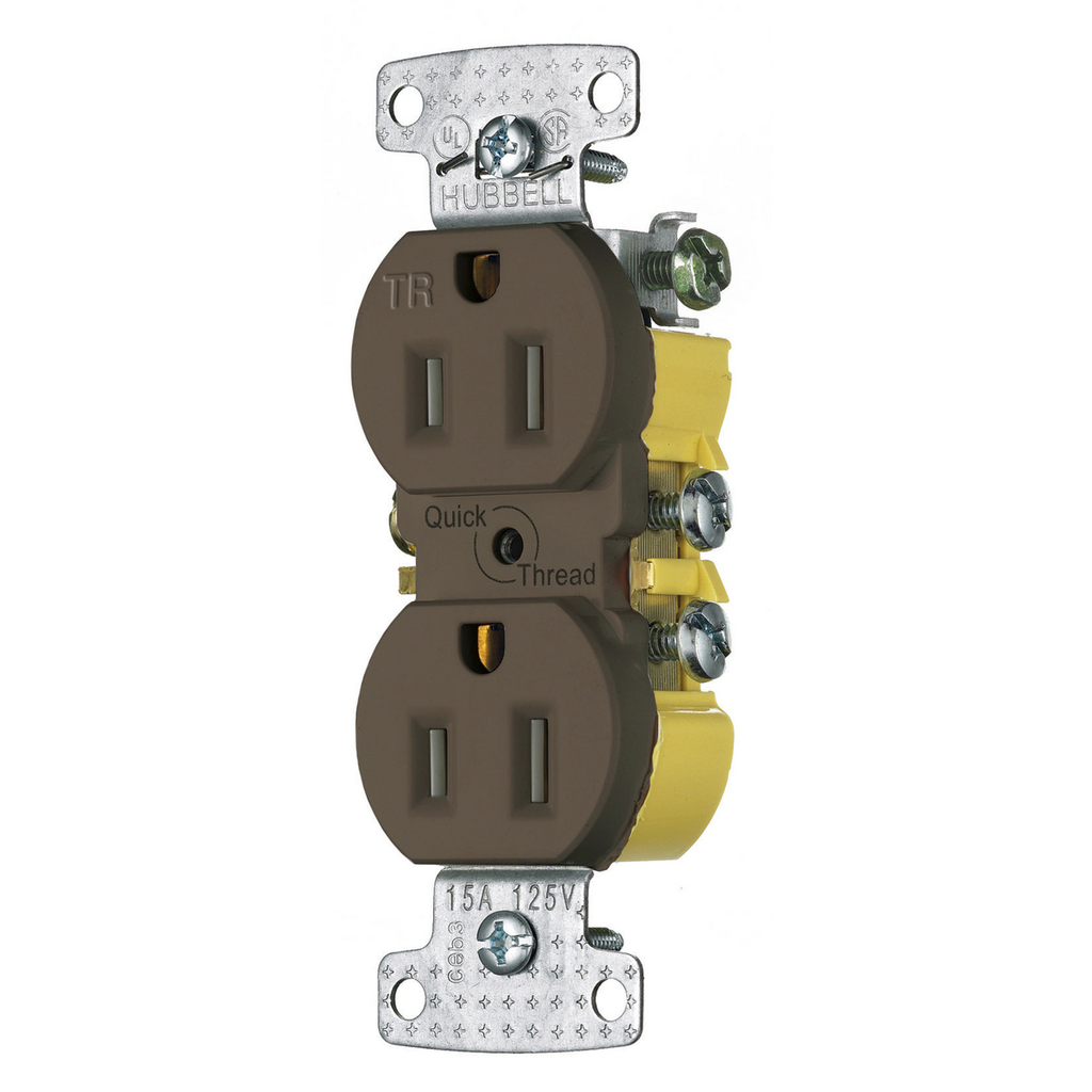 Mayer-DDS-TradeSelect, Straight Blade Devices, Tamper Resistant Residential Grade, Duplex, 15A 125V, 2-Pole 3-Wire Grounding, 5-15R, Quick Plate, Brown-1