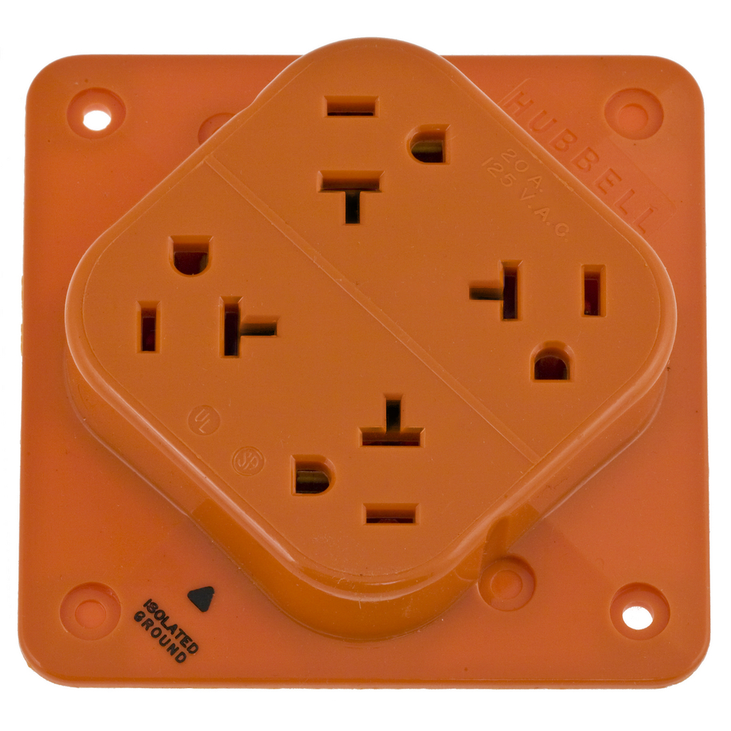 Product image for Hubbell IG420 20 Amp 125 VAC 2-Pole 3-Wire NEMA 5-20R Orange Isolated Ground Straight Blade Receptacle