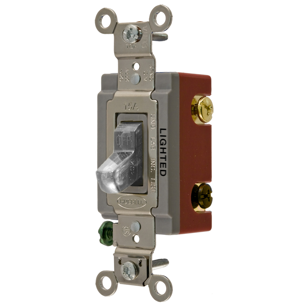 Product image for Hubbell HBL1223ILC 20 Amp 120/277 VAC 3-Way Clear Toggle Switch